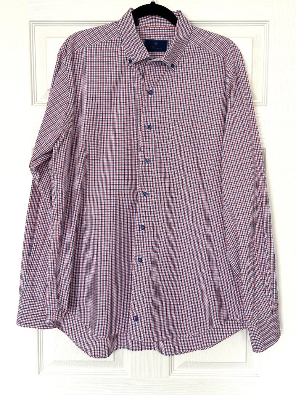 David Donahue Shirt Mens XL Red Blue Check Long Sleeve Cotton Dress